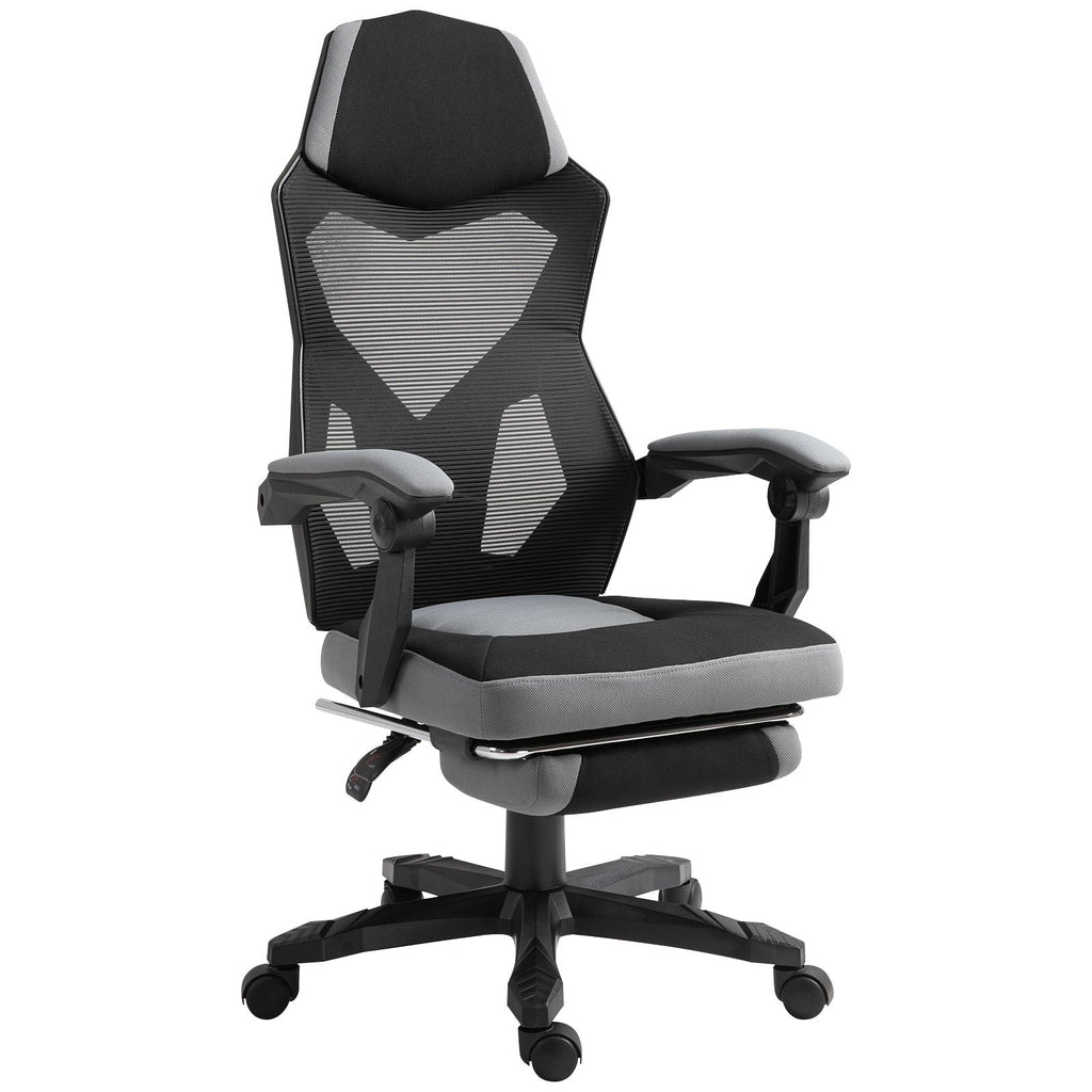 Ergonomic Mesh Office Chair, High Back, Grey, Adjustable Recliner with Footrest and Wheels