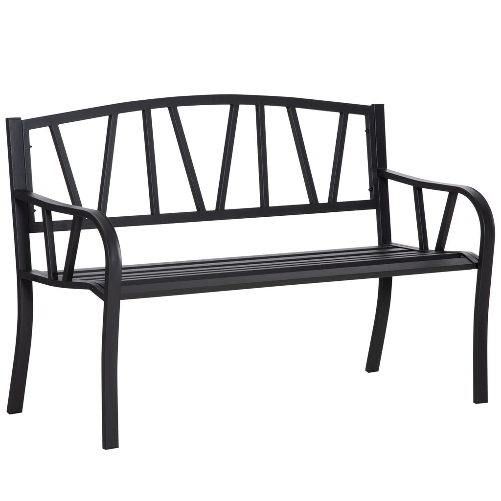 Ergonomic Metal Garden Loveseat - 2-Seater Decorative Outdoor Patio Bench with Backrest and Armrests