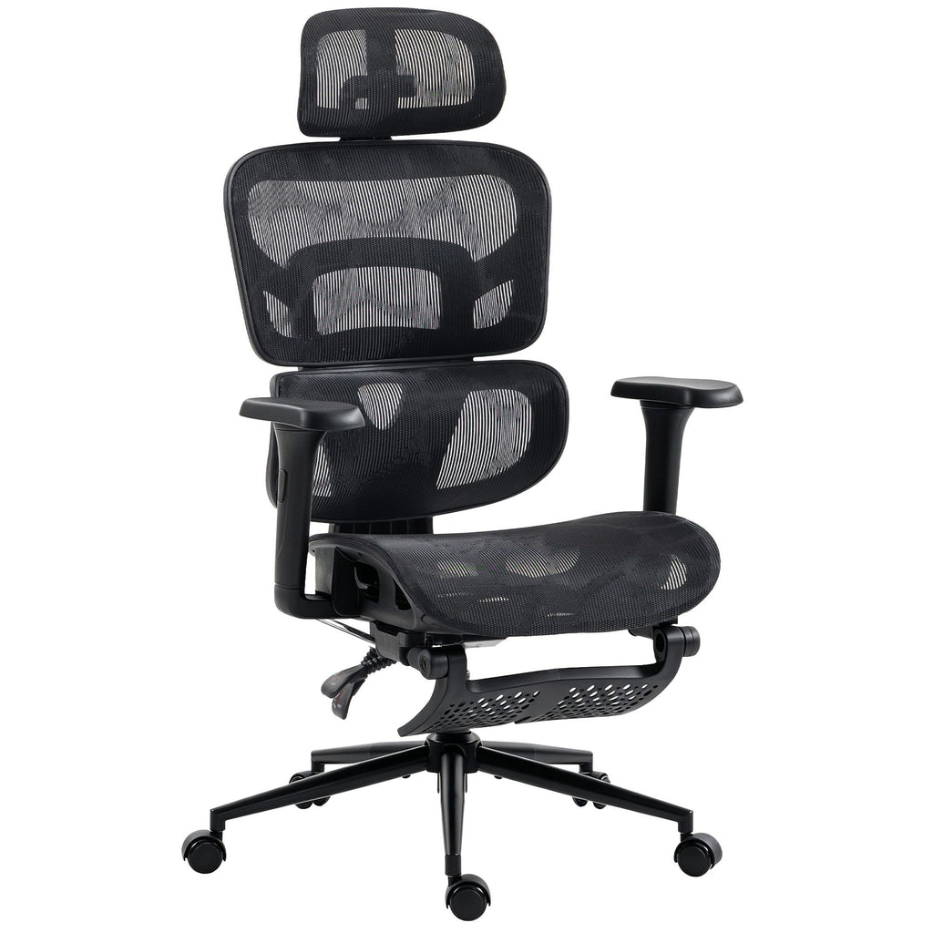 Ergonomic Office Chair with Lumbar Support, 2D Headrest, Mesh Reclining Desk Chair with Footrest, Swivel Wheels, Black