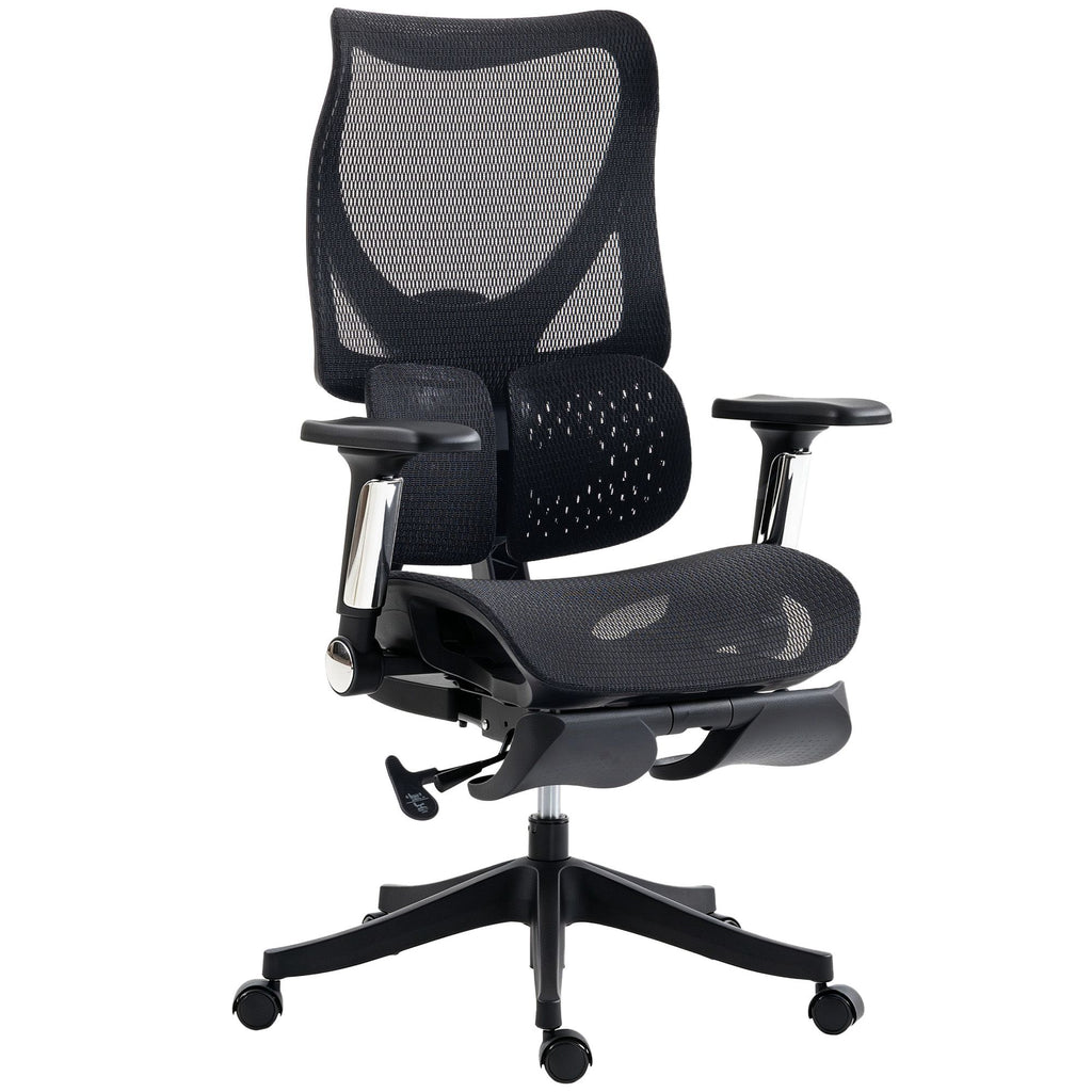Ergonomic Office Chair with Lumbar Support, Mesh Reclining Desk Chair with Footrest, Adjustable High Back, Black