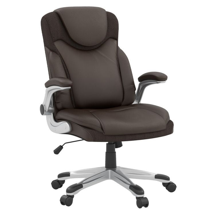 Ergonomic Office PU Leather Executive Chair with Flip-up Armrests and Rocking Function
