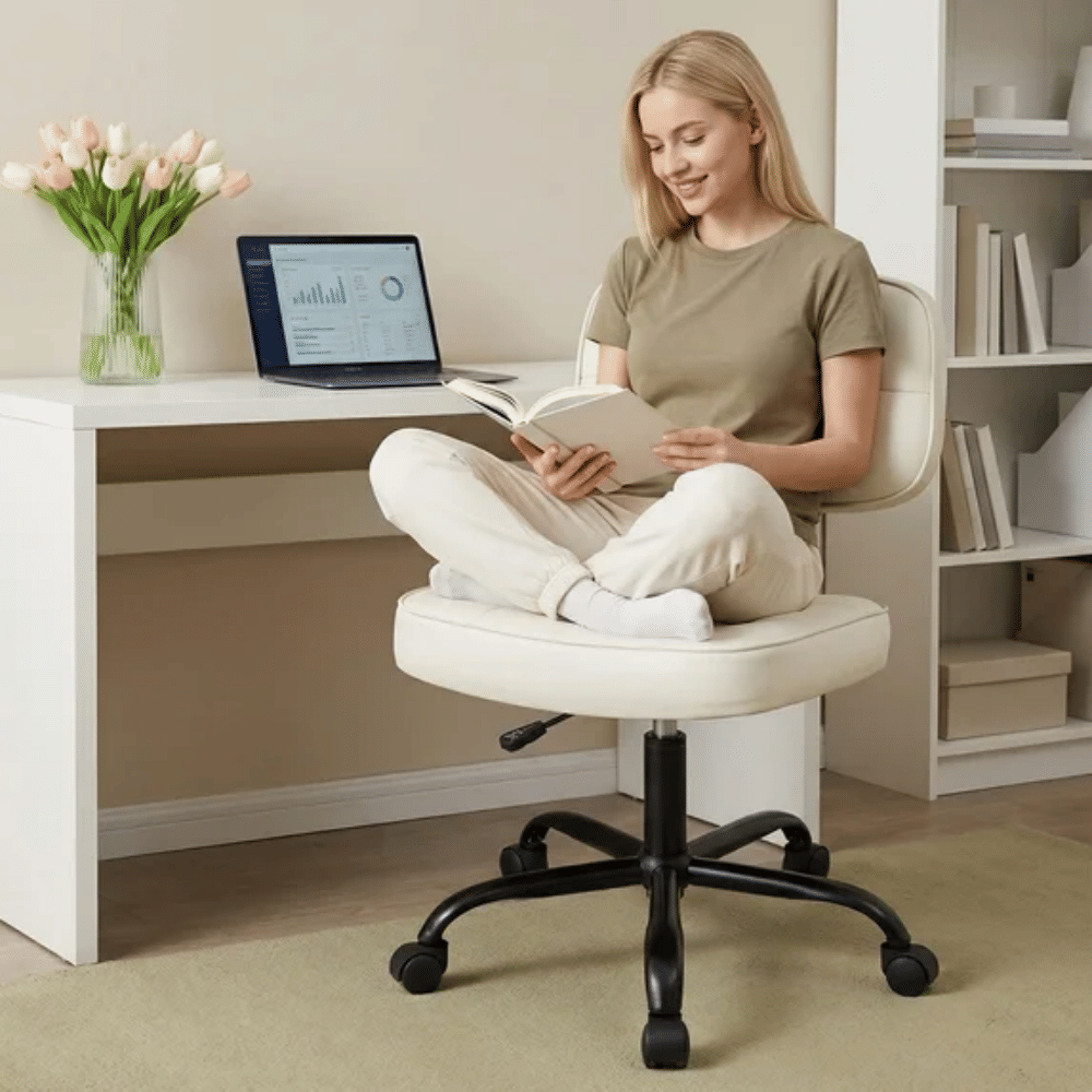 Ergonomic PU Leather Desk Chair, Armless Rolling Chair with Thickened Cushion for Small Spaces,white(Shipment from Walmart)