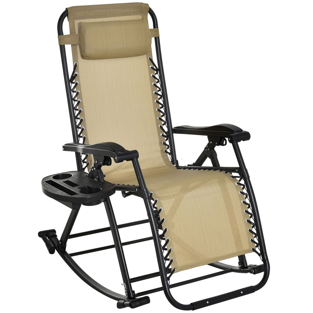 Ergonomic Recline: Beige Zero Gravity Rocker with Headrest, Tray & Phone Holder