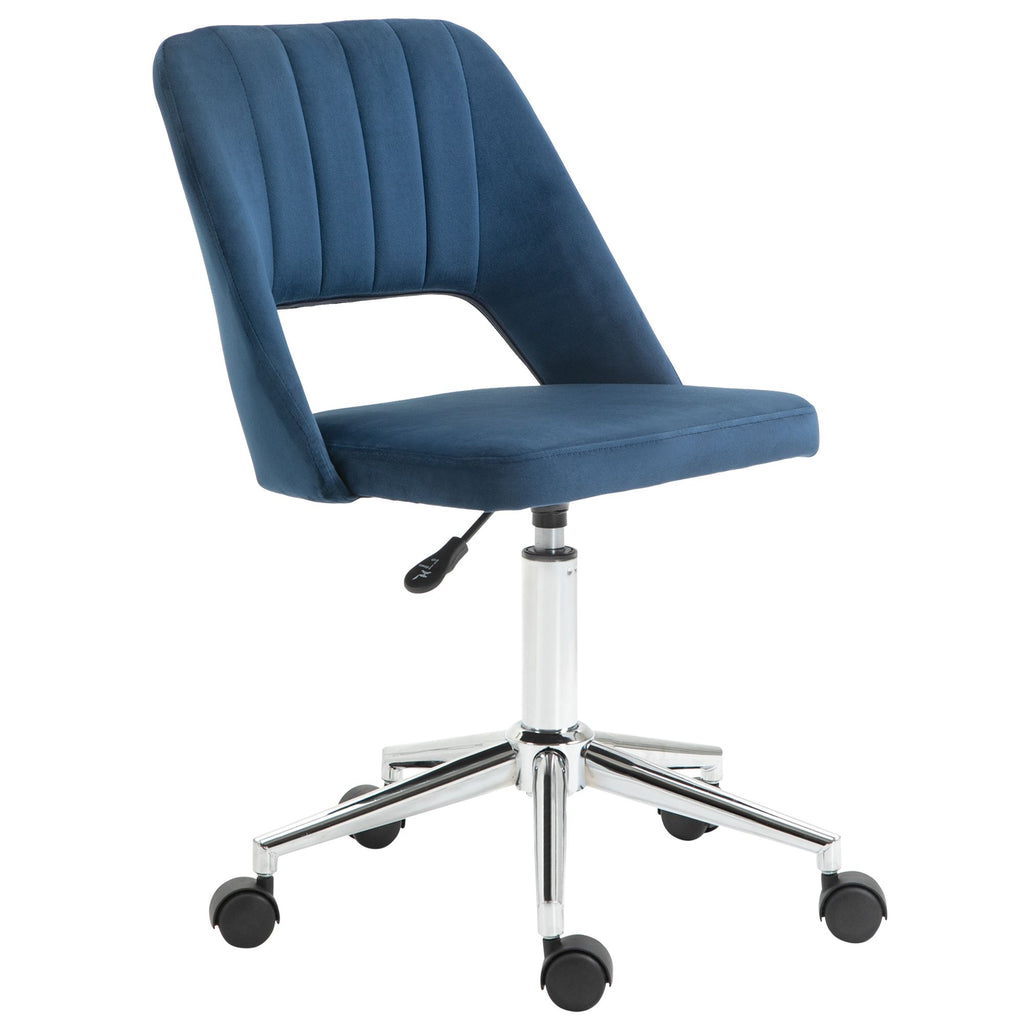 Executive Mid Back Office Chair Thick Padding High-End Gas Lift Sturdy Base Velvet Fabric Blue
