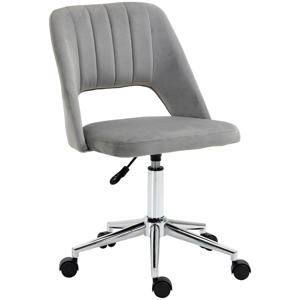 Executive Mid Back Office Chair Thick Padding High-End Gas Lift Sturdy Base Velvet Fabric Gray
