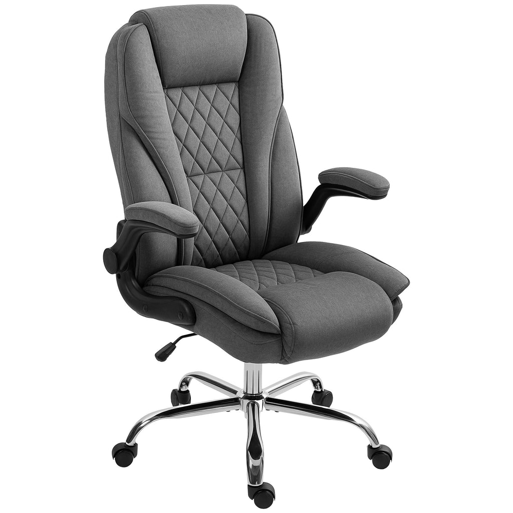 Executive Office Chair, Desk Chair with Flip-up Armrest, Diamond Fabric Computer Chair for Home Office, Charcoal Gray