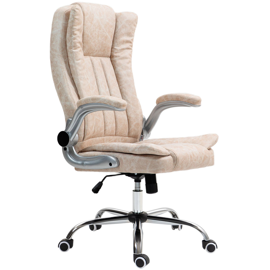 Executive Office Chair, Height Adjustable Microfiber Chair w/ Padded Flip-up Arms, Wheels & Tilt Function for Office, Home, White