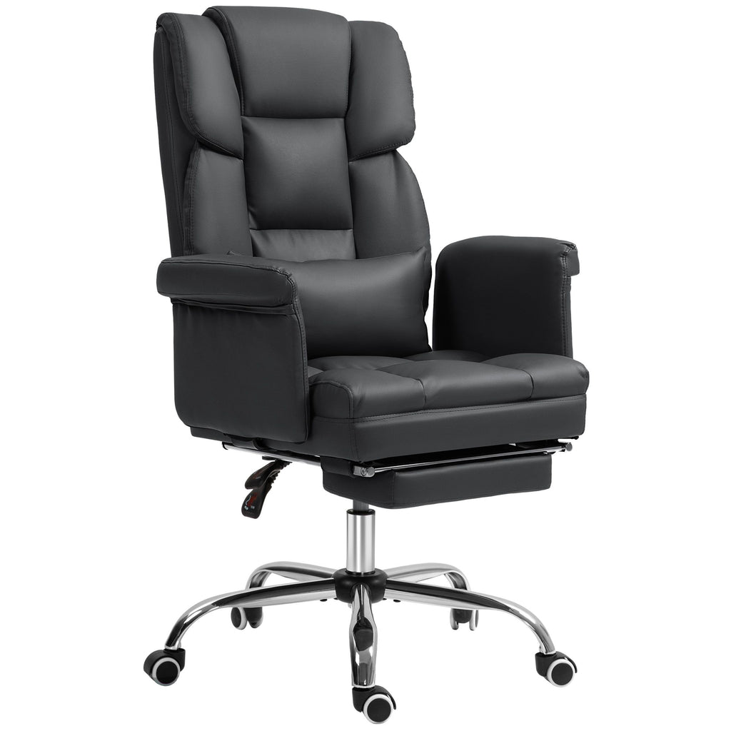 Executive Office Chair with Footrest and Lumbar Support, PU Leather Reclining Office Desk Chair, Ergonomic and Swivel, Black