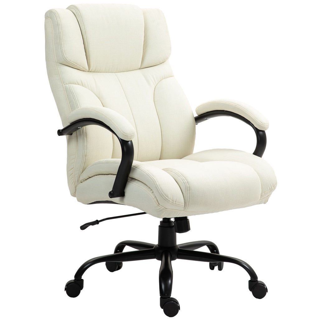 Executive Oversized Office Chair 500lbs , High Back Executive Chair Wide Seat with Swivel Wheels for Relief, Cream White
