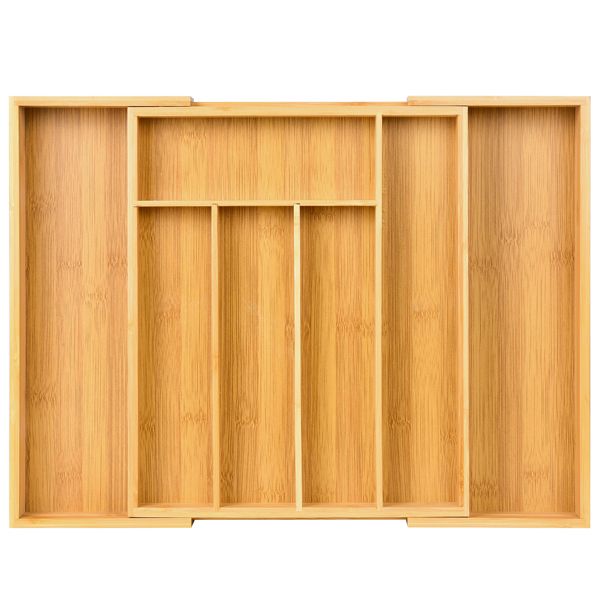 Expandable Bamboo Kitchen Drawer Organizer – Adjustable Cutlery Tray for Utensils, Silverware, and Flatware – 5 to 7 Slots Bamboo Drawer Divider for Kitchen Storage (Natural Wood)