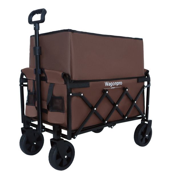 Expandable Dual-Layer Utility Wagon with 100% Extra Space - Grocery Cart for Camping, Shopping, Sports, Gardening, Fishing, Supports 225lbs, Brown