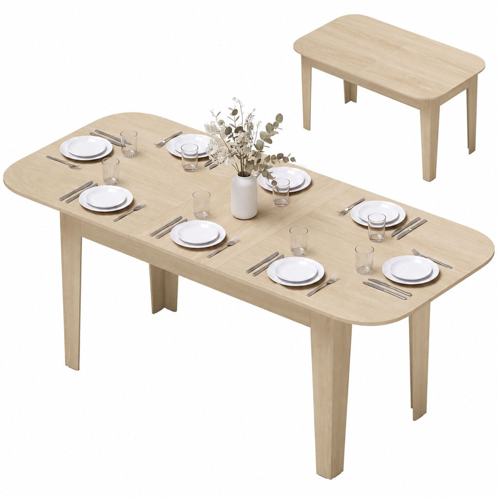 Extendable Oval Dining Table for 4-6, Farmhouse Expandable Kitchen Table, Round Edges, Oak