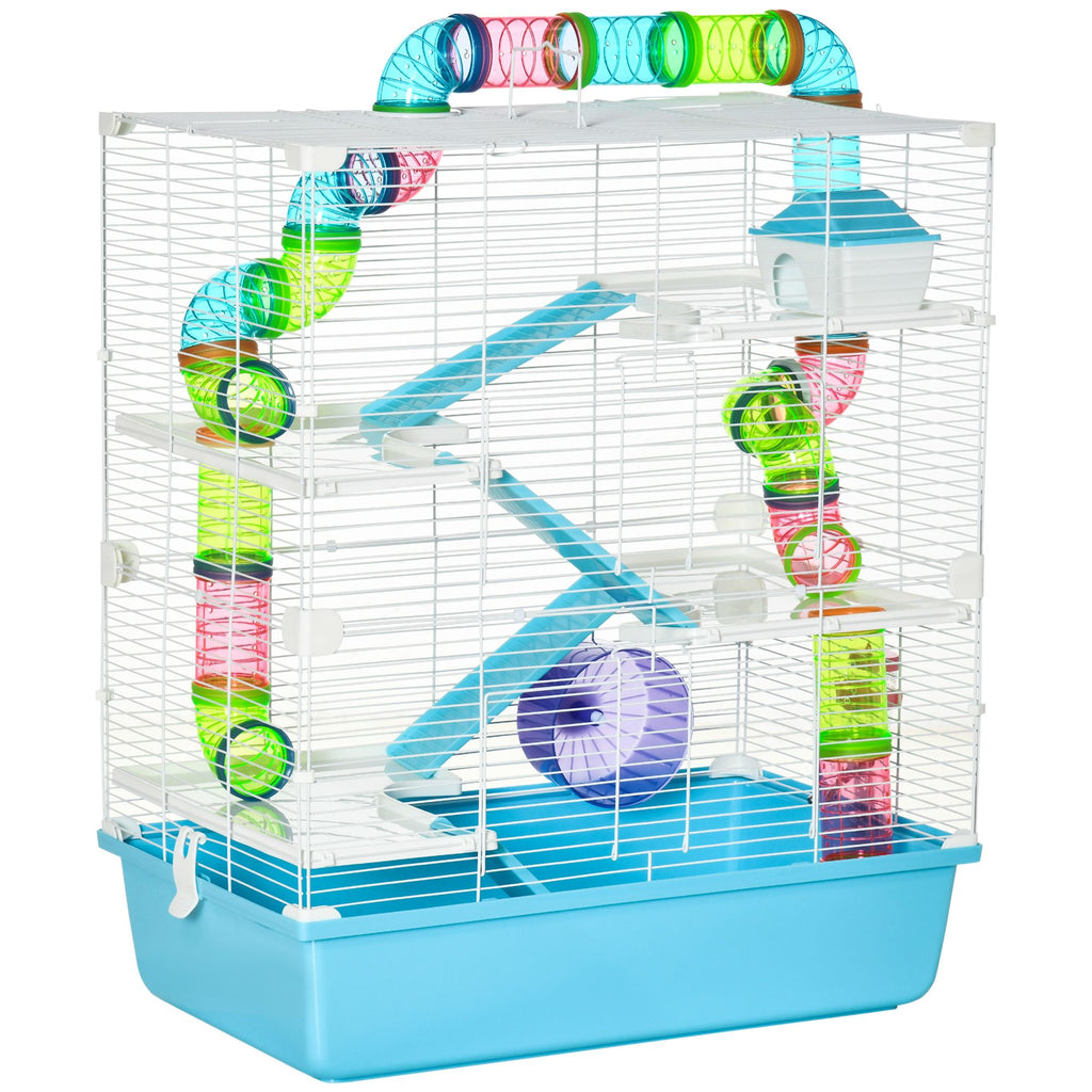 Extra Large 23" Hamster Cage with Tubes, Tunnels, Carry Handles, 5-Tier, Light Blue