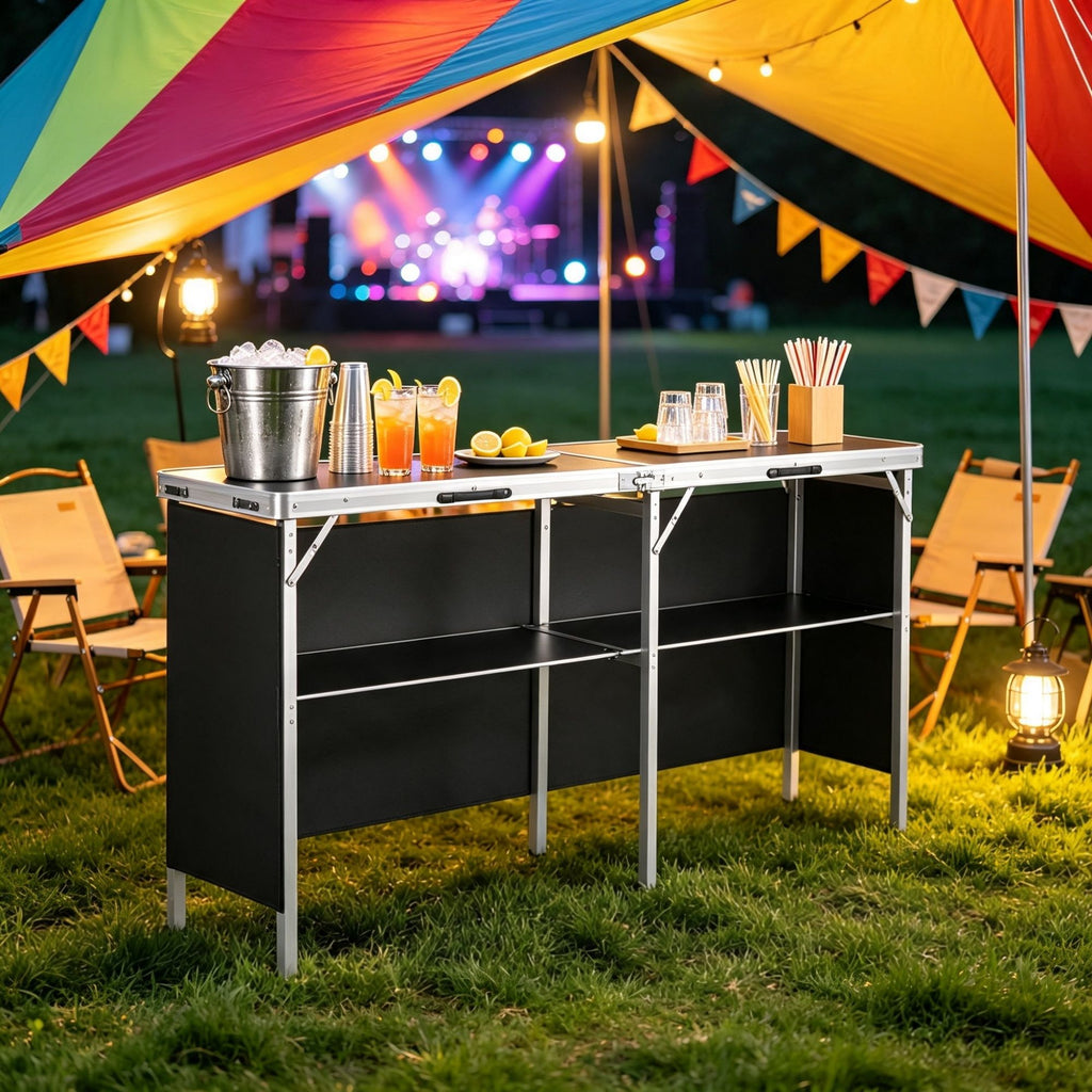 Extra Long Folding Portable Bar Table 77.95" x 15.16" x 34.65", Tradeshow Podium Table with Carrying Case, for Party Picnic & Exhibition