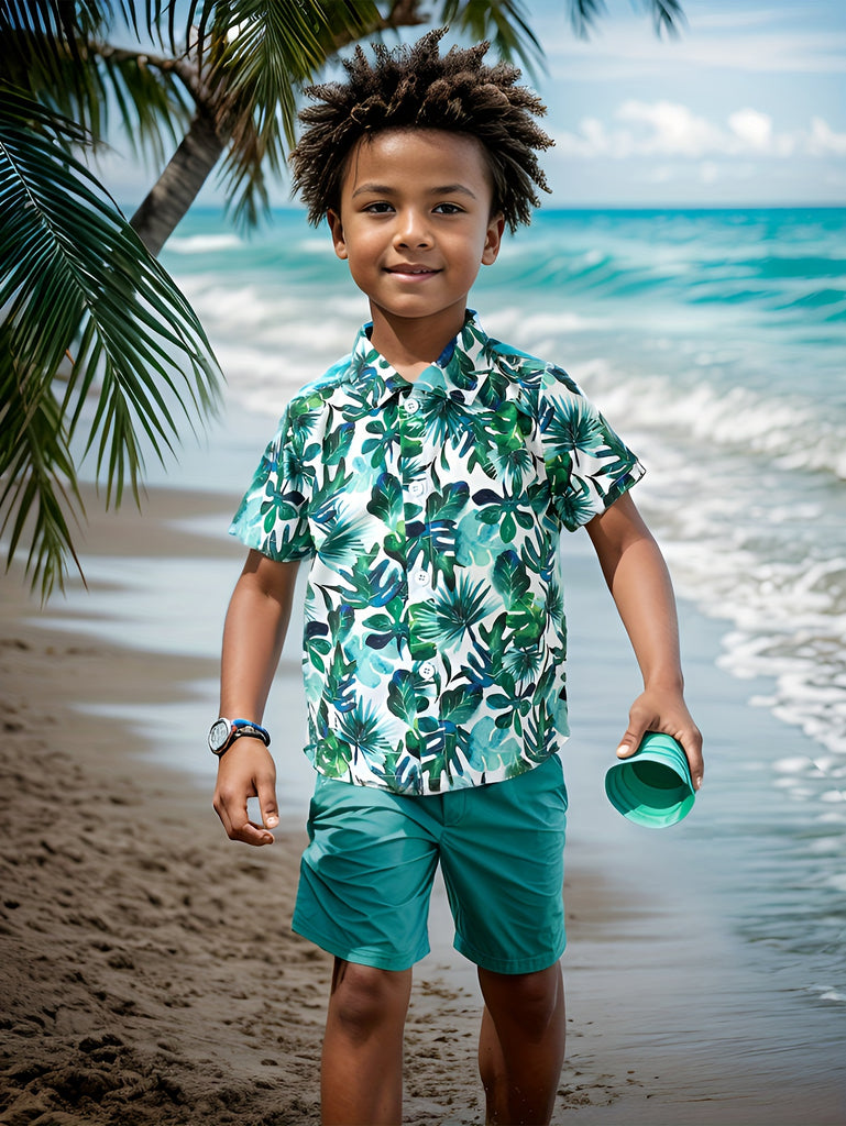 Boys Kids Hawaii Shirt Cool Summer Casual Blouse Short Sleeve Button Down Tops