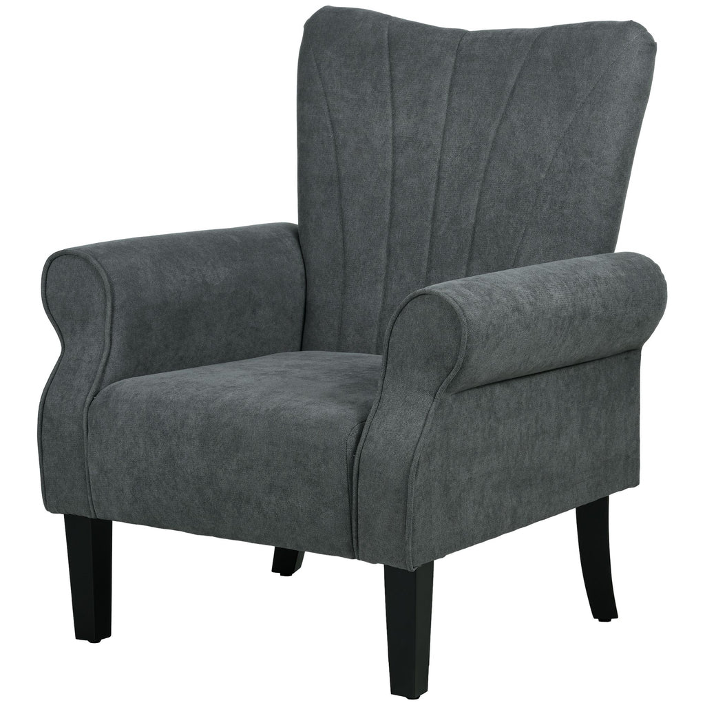 Fabric Accent Chair Modern Armchair Wood Legs Dark Gray