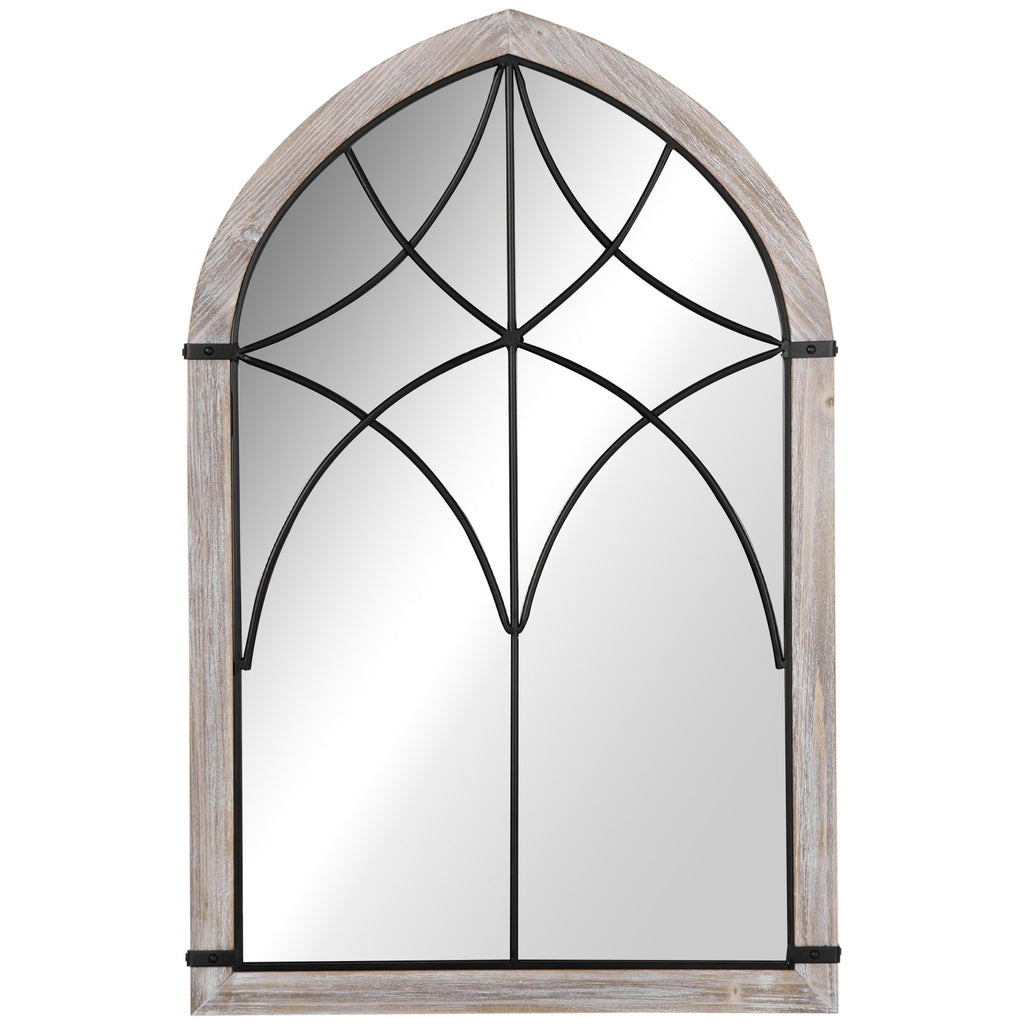 Farmhouse Arch Window Wall Mirror 36.5 x 23.5 Inch Rustic Wood Grain for Living Room Bedroom