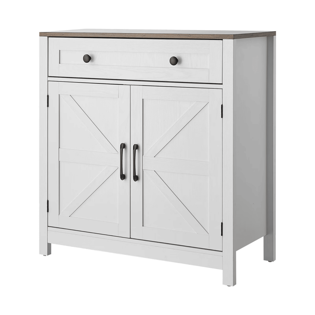 Farmhouse Coffee Bar Cabinet with Drawer, BuffetTablewith Sliding Barn Doors, SideboardStorageUnitforLiving Room, Entryway, orKitchen, 29.5 x 14.7 x 31.5 in, White