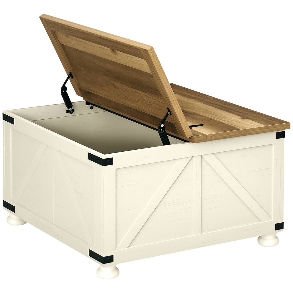 Farmhouse Coffee Table with Storage, Large Square Coffee Table for Living Room Furniture, Wooden Center Table