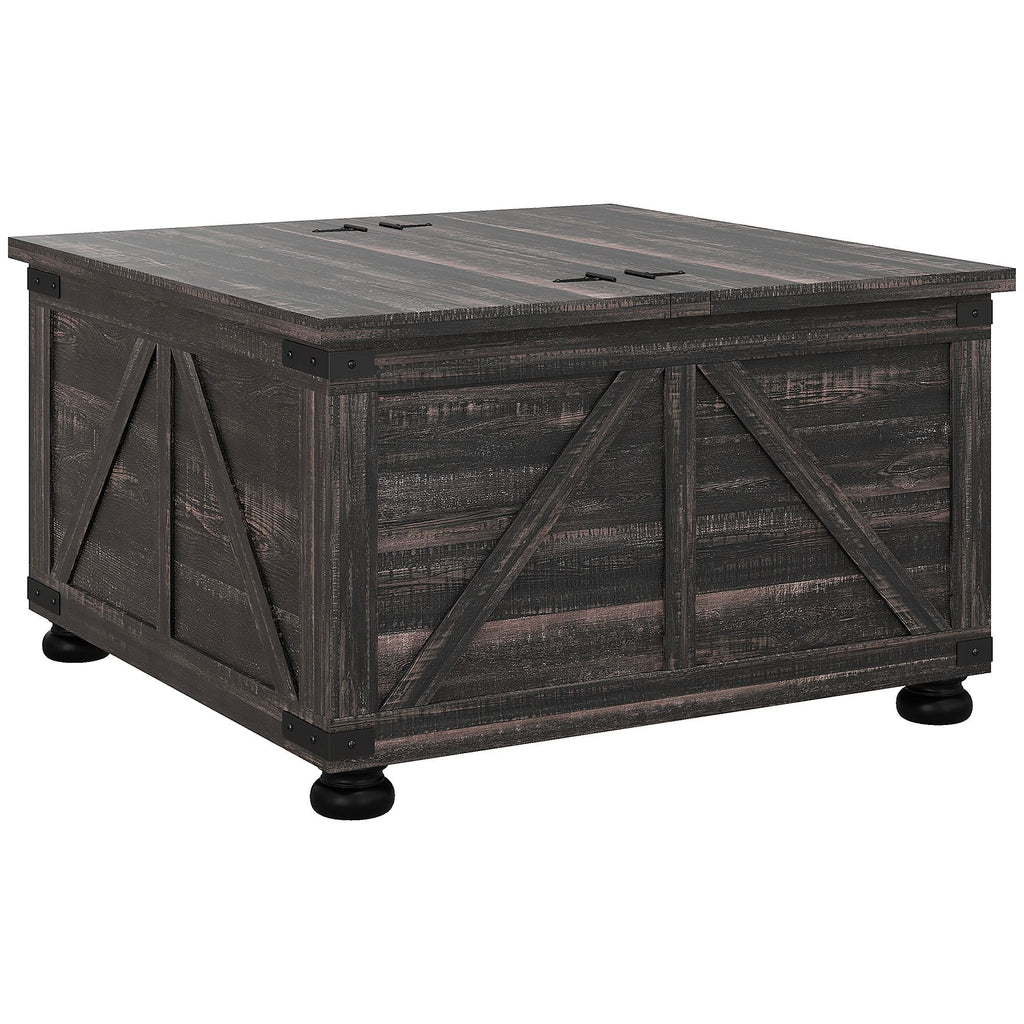 Farmhouse Coffee Table with Storage, Large Square Coffee Table for Living Room Furniture, Wooden Center Table