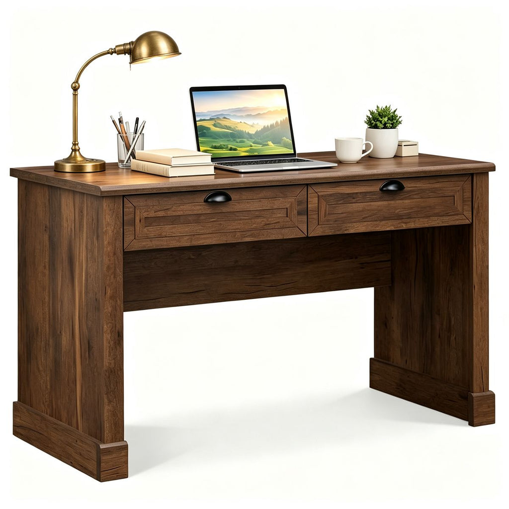 Farmhouse Computer Desk with 2 PullOut Drawers, 48 Sturdy Engineered Wood Writing Workstation, Multipurpose Home Office Study Desk for Bedroom Living Room Work Gaming