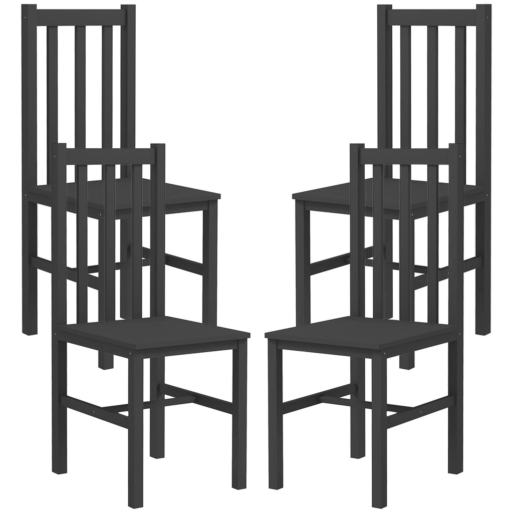 Farmhouse Dining Table Chairs Set of 4 Pine Wood Slat Back Black
