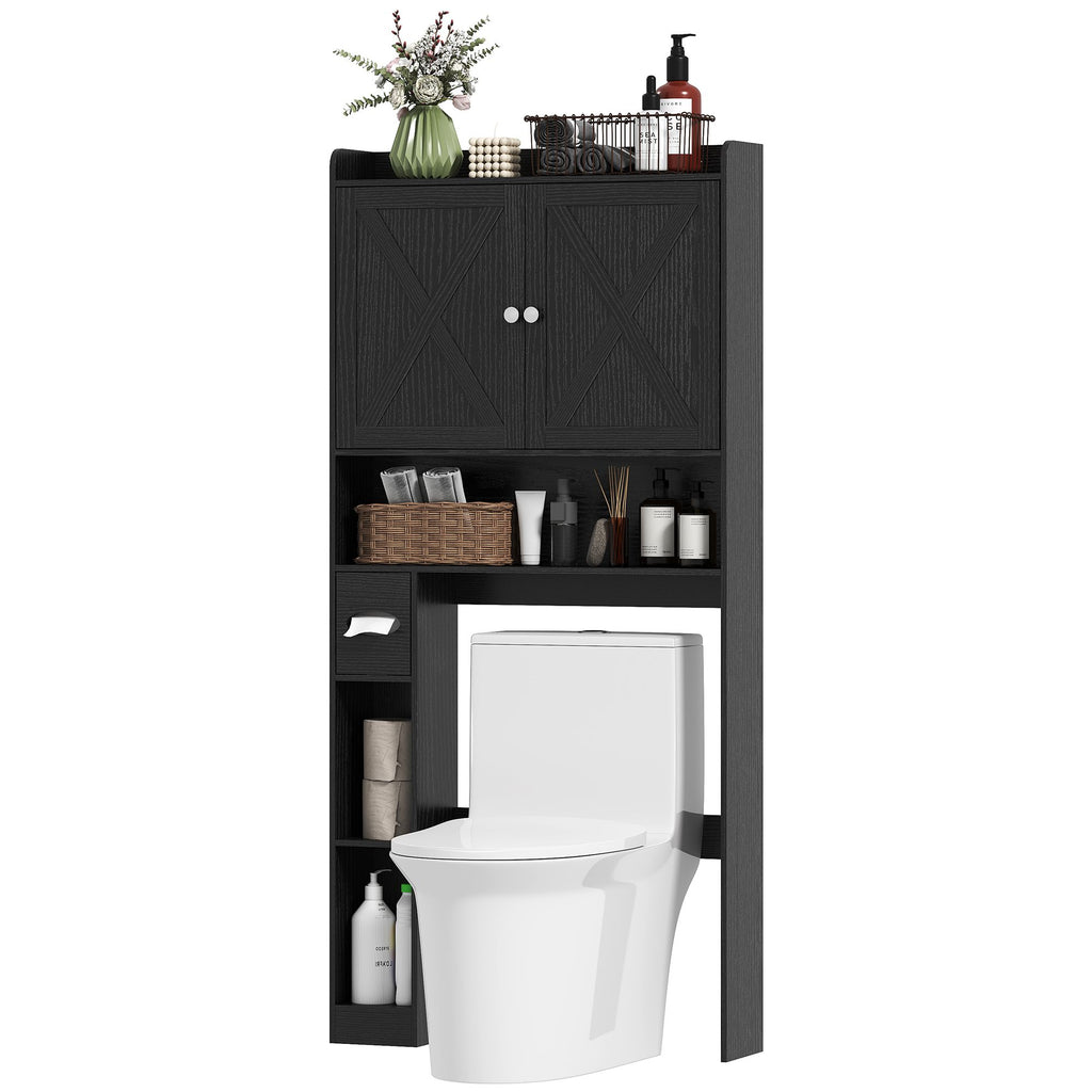 Farmhouse Over the Toilet Cabinet with Barn Doors, Over the Toilet Storage Cabinet with Adjustable Shelf, Black