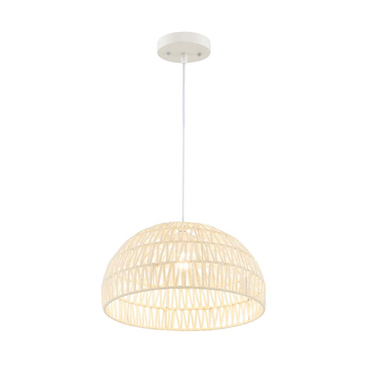 Farmhouse Rattan Pendant Lights with Adjustable Hanging Rope