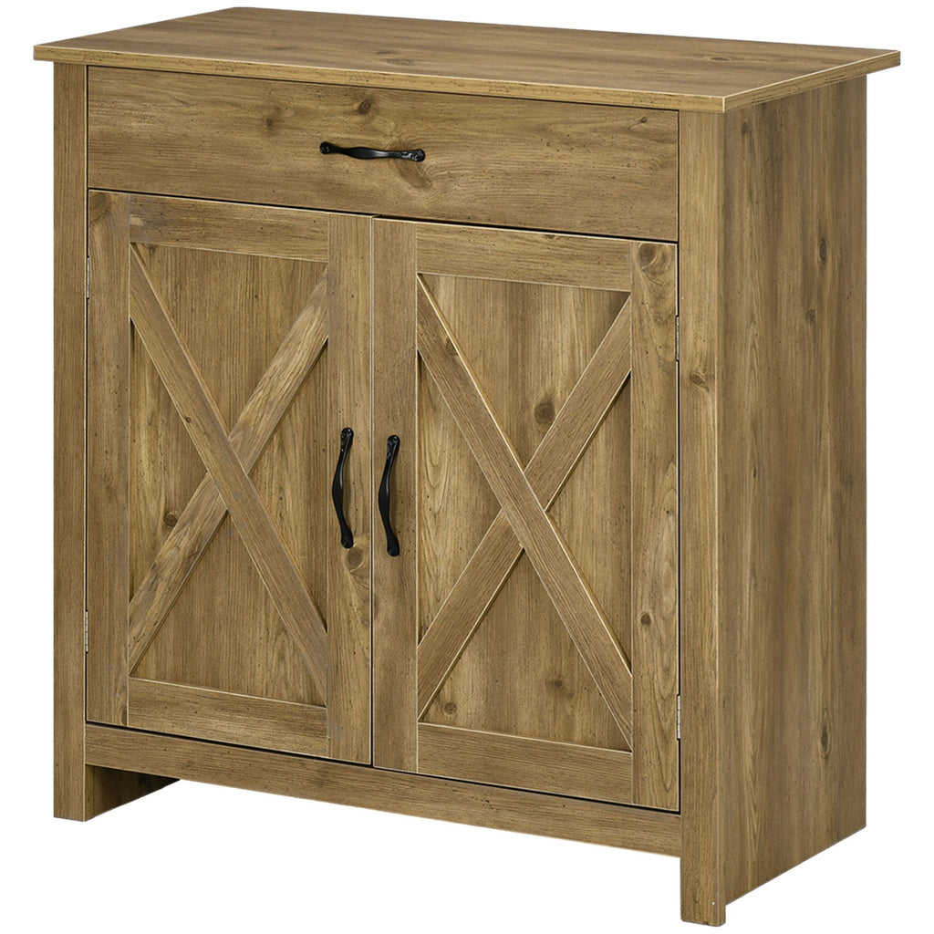 Farmhouse Sideboard, Kitchen Buffet Cabinet with Barn Doors, Drawer, Adjustable Shelf, Natural Wood