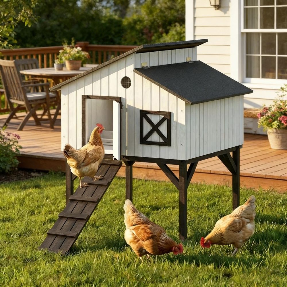 Farmhouse Style Chicken Coop with Non-Slip 51.6 Inches for Garden