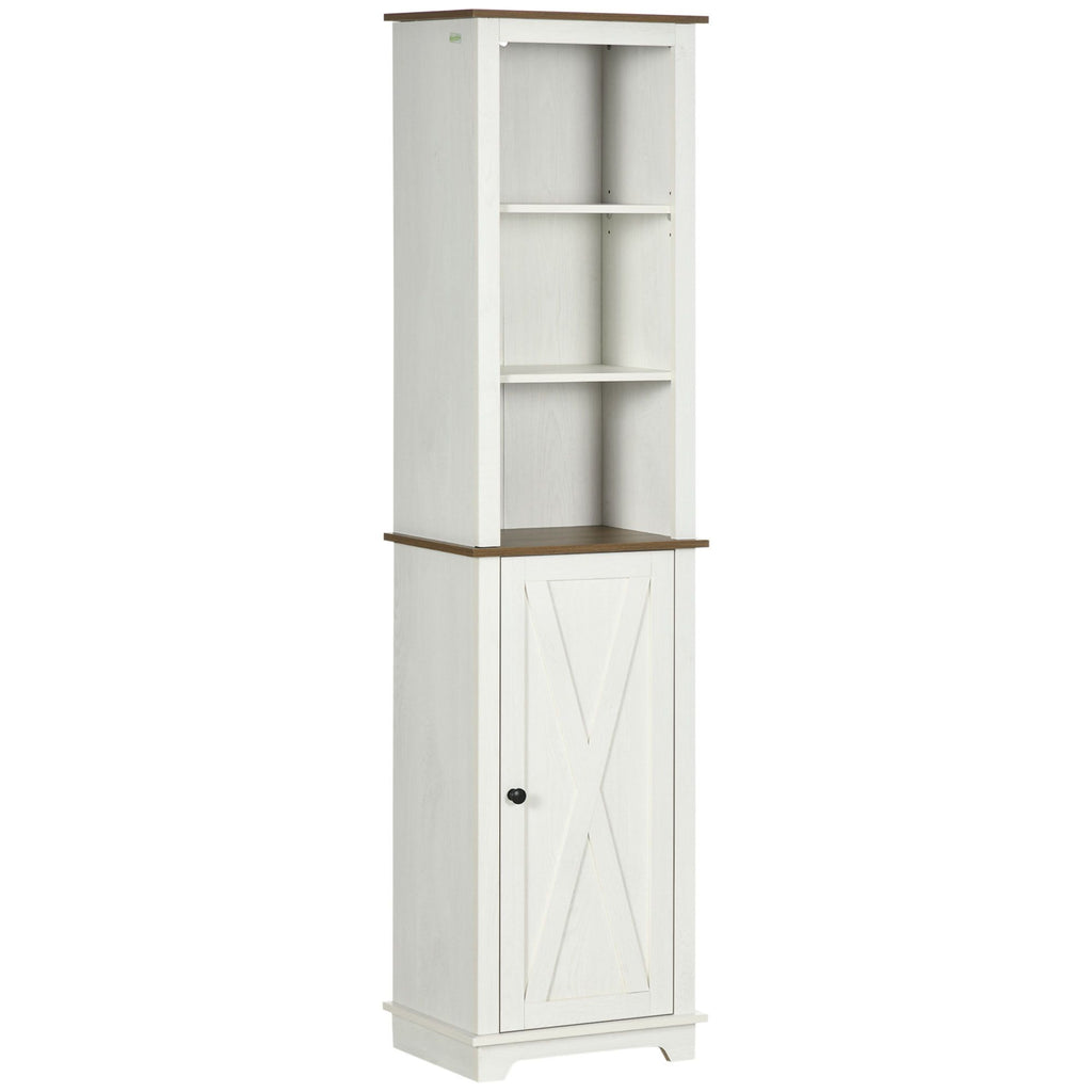 Farmhouse White Tall Bathroom Cabinet Door Adjustable Shelves 15.5x11.75x63 Storage