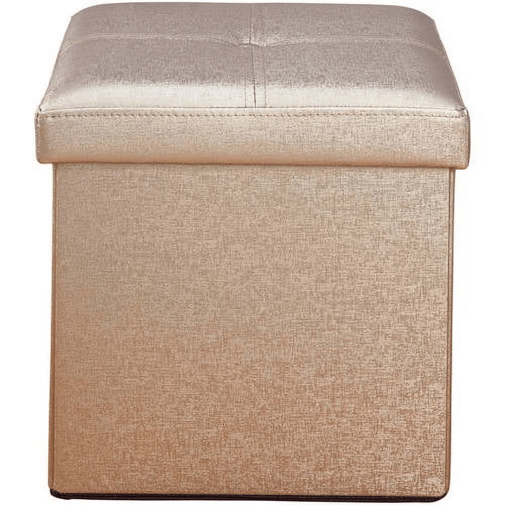 Faux Leather FoldingStorageOttoman Cube, ClassicDecor, Metallic Bronze
