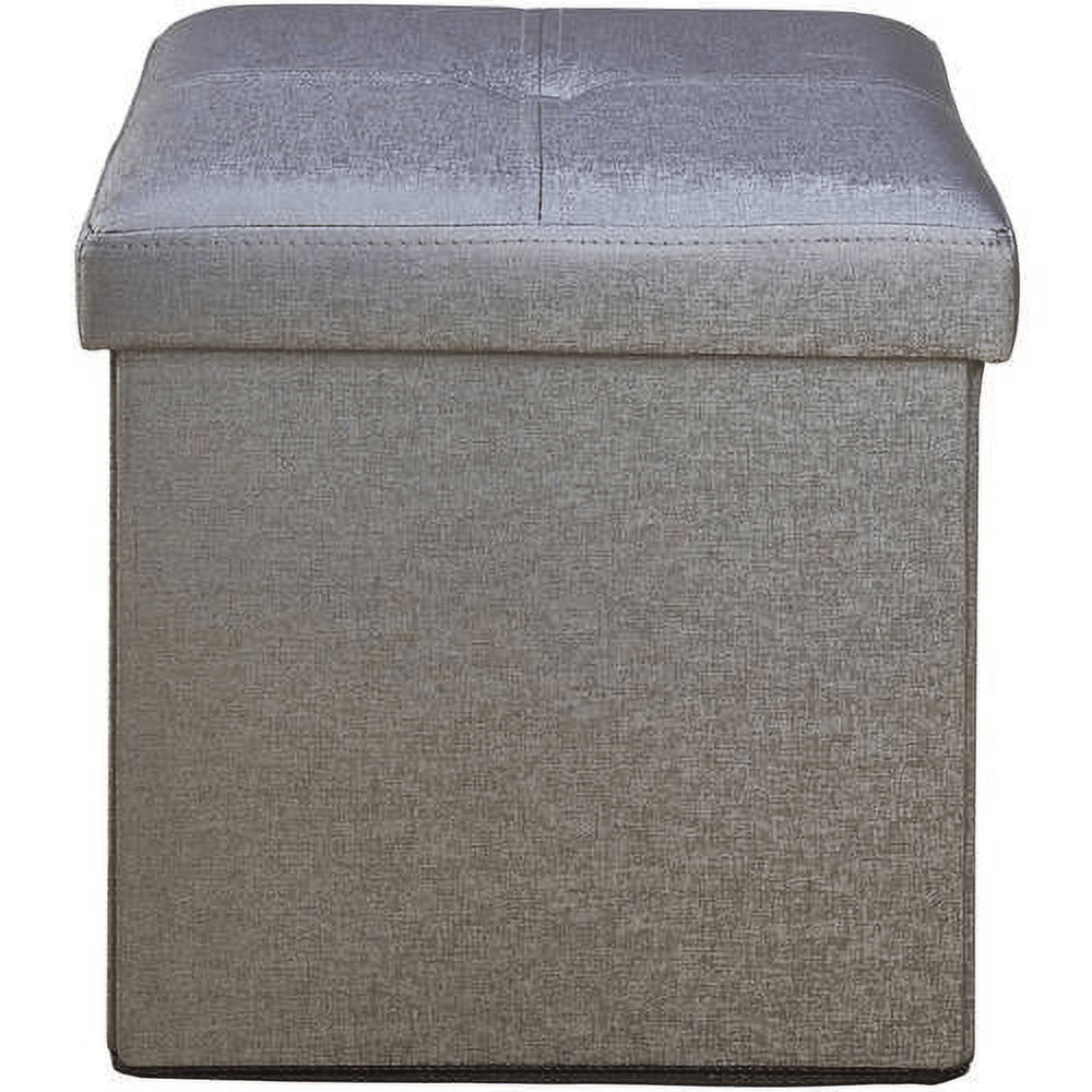 Faux Leather FoldingStorageOttoman Cube in Metallic Pewter