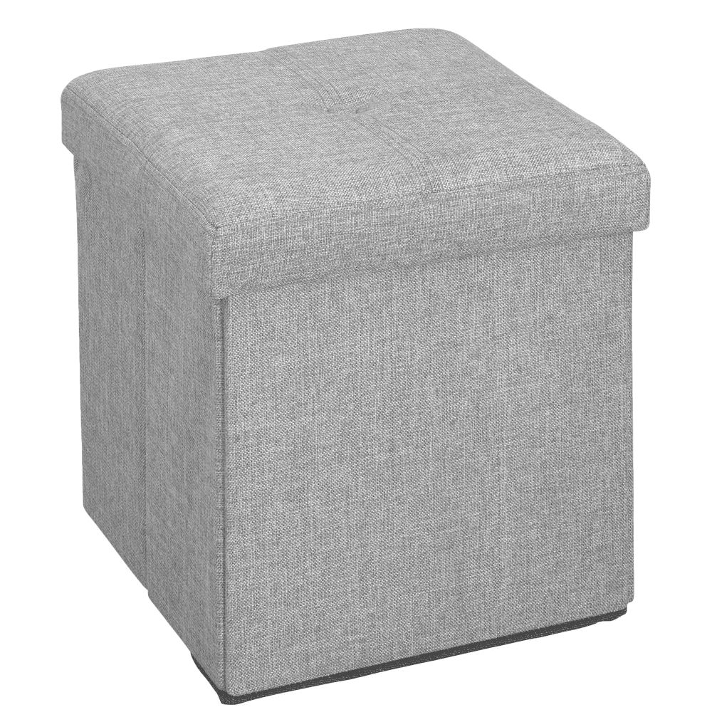 Faux Linen FoldingStorageOttoman Cube, Gray