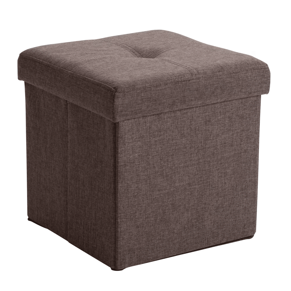 Faux Linen FoldingStorageOttoman Cube in Espresso