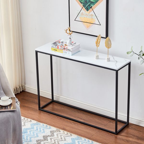 Faux Marble Console Table; Snack Entryway Table; Entrance Sofa Table; MDF Entry Table; Accent Coffee Table with Metal Frame; Couch Table for Hallway; Living Room; Hall Furniture