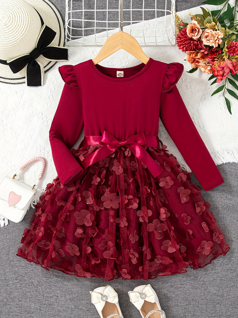 Girls Elegant Princess Tutu Dress Long Sleeves Dresses Kids Clothes For Christmas Gift Party