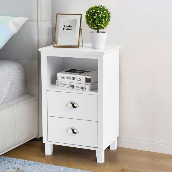 FCH 40*30*63cm Simple And Modern White Cabinet; MDF Spray Paint; High Legs; Two Drawers; Bedside Table