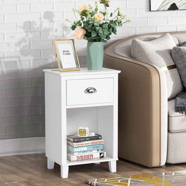 FCH 40*30*63cm Simple And Modern White Cabinet; MDF Spray Paint; High Legs; Two Drawers; Bedside Table