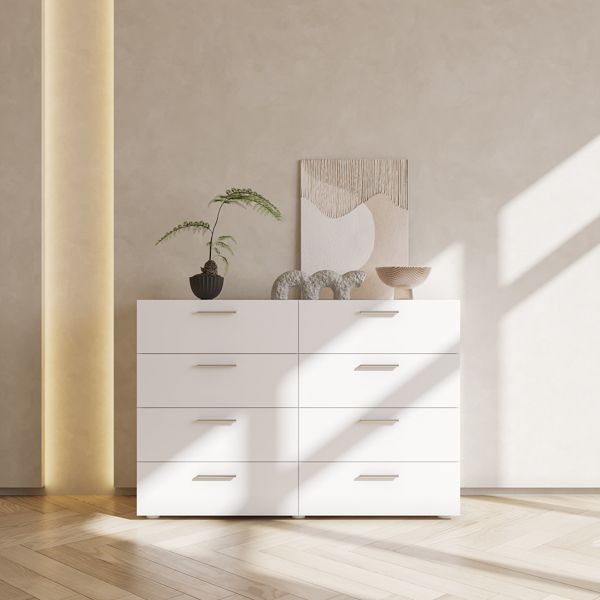 FCH 8 Drawer Double Dresser for Bedroom, Wide Storage Cabinet for Living Room Home Entryway, White