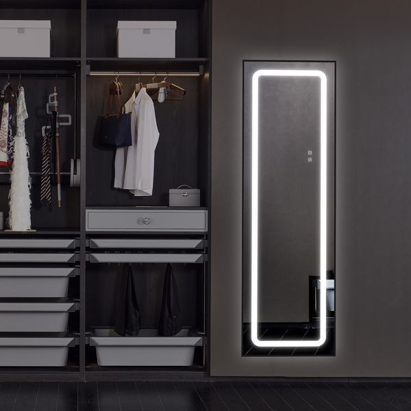 FCH Aluminum Alloy Right-Angle Rectangle 63*20in Can Stand Can Hang Three-tone Lighting Adjust Brightness Power-off Memory Full-length Mirror Black