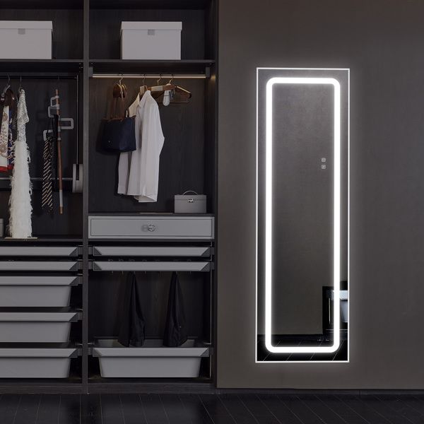 FCH Aluminum Alloy Right-Angle Rectangle 63*20in Can Stand Can Hang Three-tone Lighting Adjust Brightness Power-off Memory Full-length Mirror White