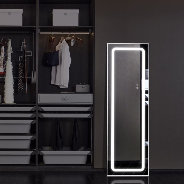FCH Aluminum Alloy Right-Angle Rectangle 65*22in Can Stand Can Hang Three-tone Lighting Adjust Brightness Power-off Memory Full-length Mirror White
