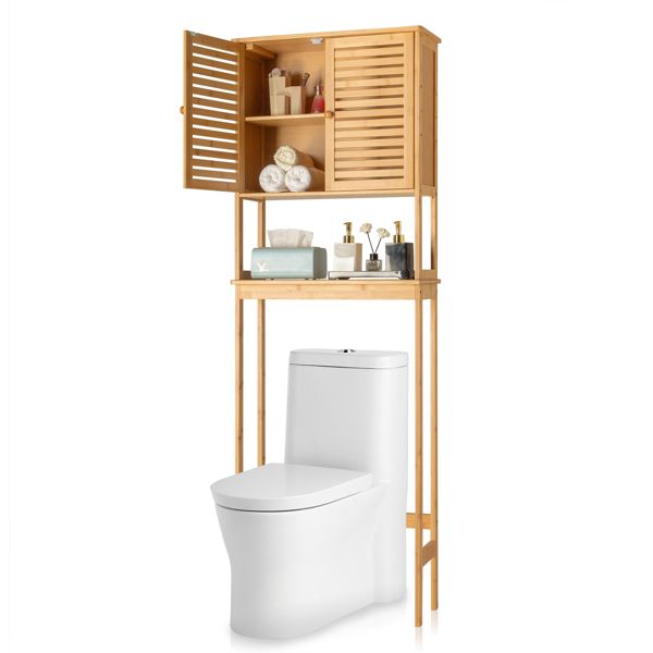 FCH Bamboo 2 Doors 1 Shelf Toilet Cabinet Bathroom Cabinet Burlywood