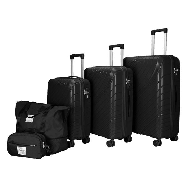 FCH five-piece suitcase 20-24-28 inch trolley case + two-piece handbag PP trolley case 20in 24in 28in PP material iron trolley full color black