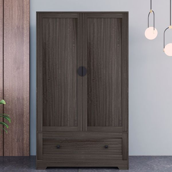FCH MDF & Particleboard Triamine Veneer Brown 2 Doors 1 Draw Wooden Wardrobe