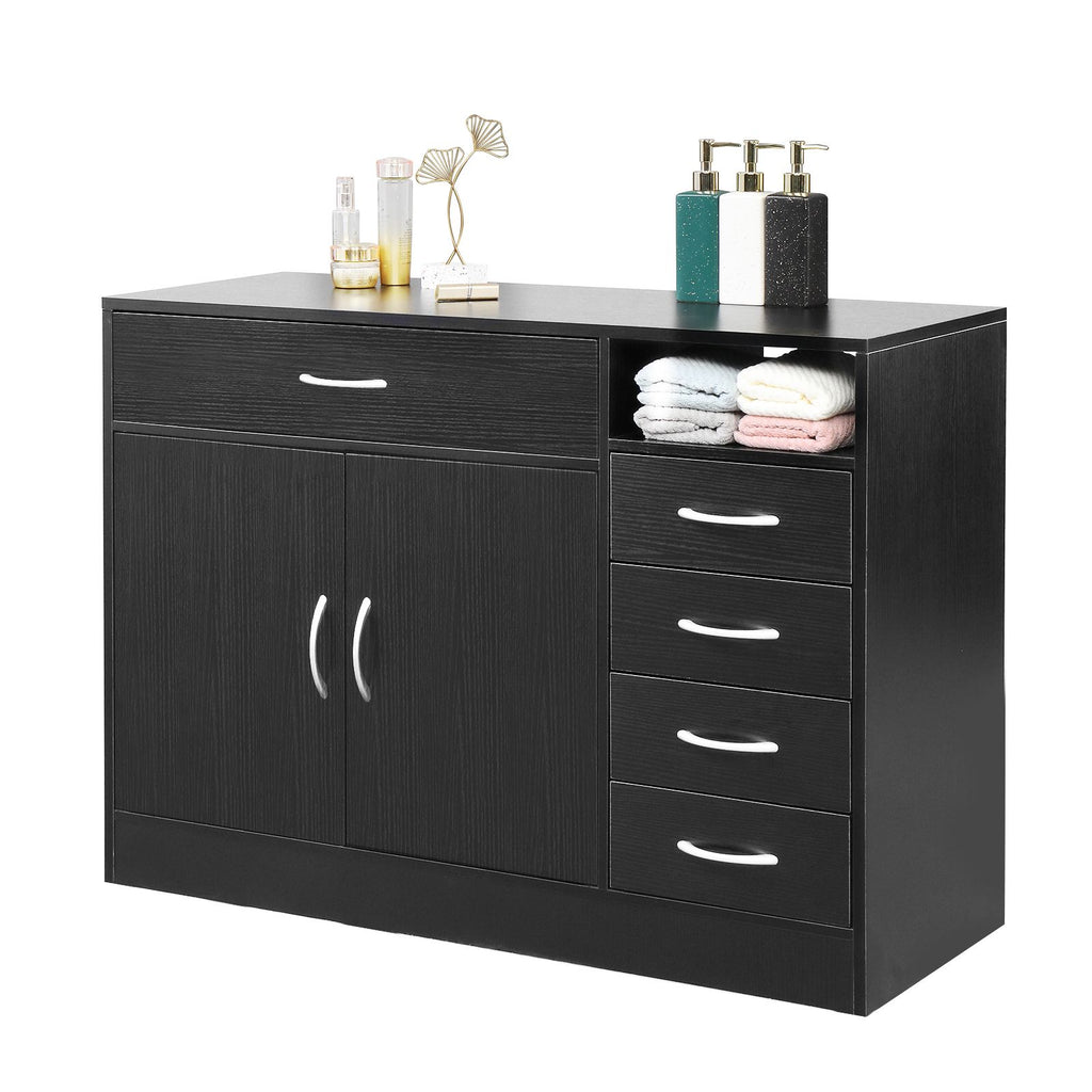 FCH MDF With Triamine Double Doors And Five Drawers Bathroom Cabinet Black RT