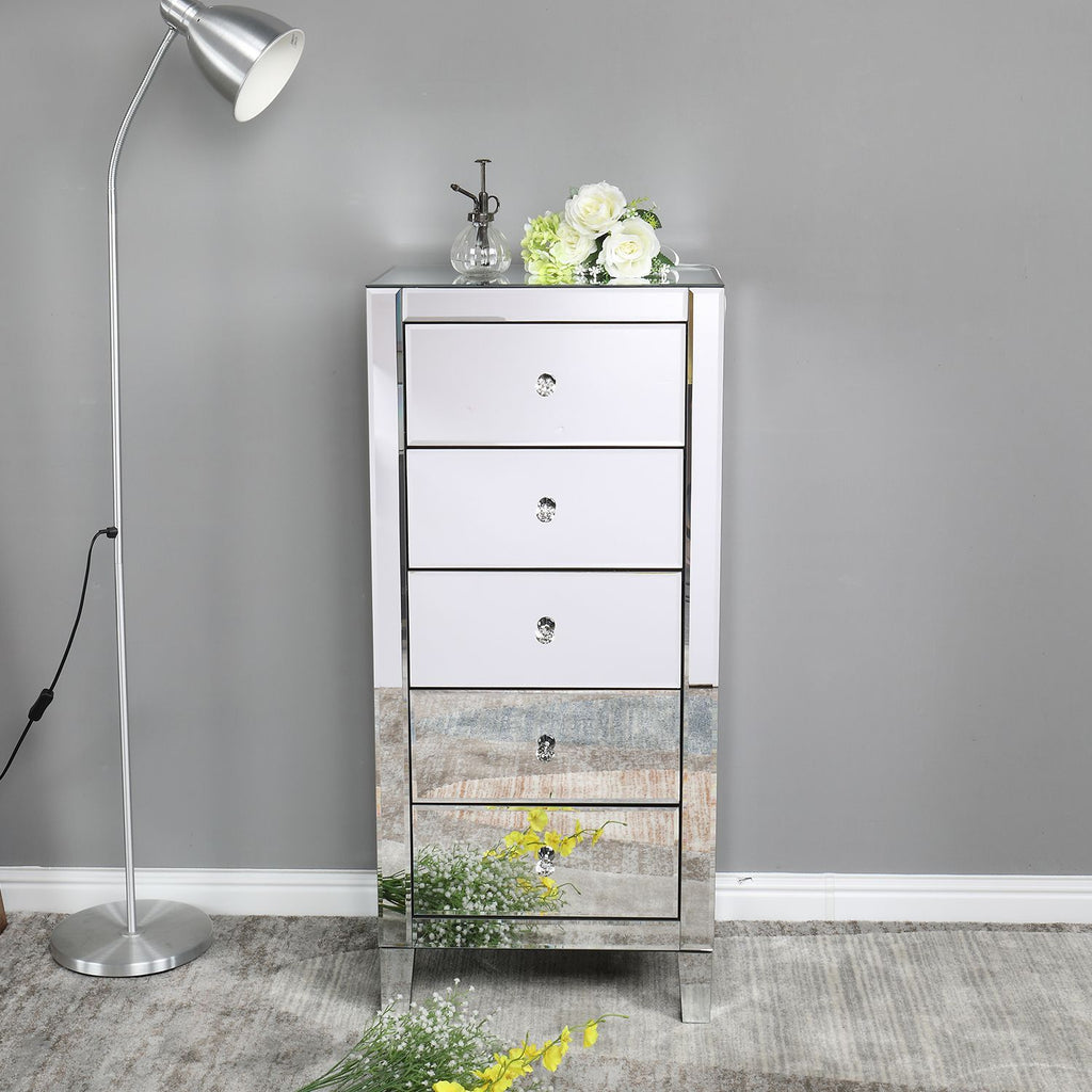 FCH Mirror Big Five Drawer Chest Of Drawers Can Be Used For Bedside Table Chest Of Drawers Silver