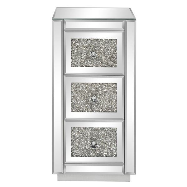 FCH Mirrored Nightstand with 3-Drawers; Crystal Accent Silver Side/End Table for Living Room Bedroom