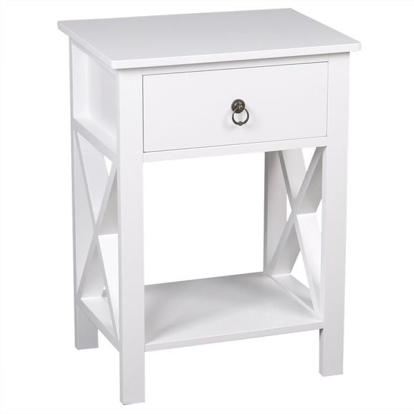 FCH Nightstands Set of 2; Modern End Table Side Table with 1 Drawer and Storage Shelf; White